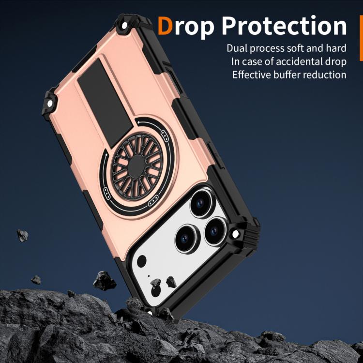 For iPhone 17 Pro Max Shockproof Kickstand Metallic Shaft MagSafe Phone Case(Rose Gold) - iPhone 17 Pro Max Cases by buy2fix | Online Shopping UK | buy2fix