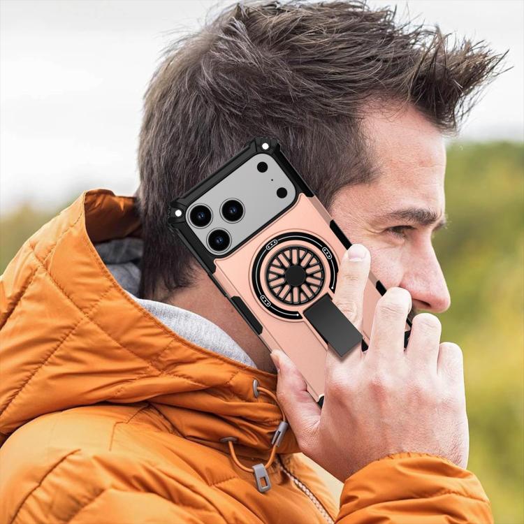 For iPhone 17 Pro Max Shockproof Kickstand Metallic Shaft MagSafe Phone Case(Rose Gold) - iPhone 17 Pro Max Cases by buy2fix | Online Shopping UK | buy2fix