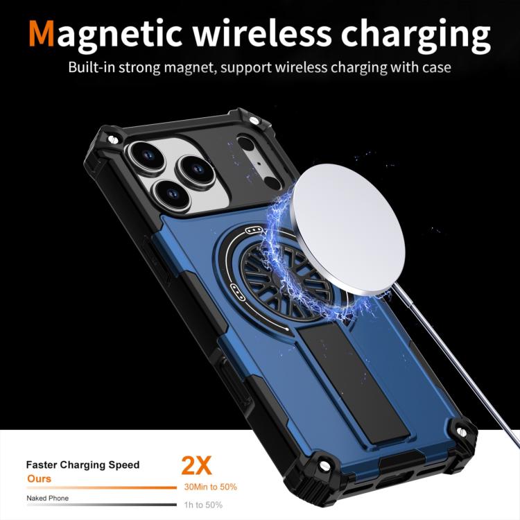 For iPhone 17 Pro Shockproof Kickstand Metallic Shaft MagSafe Phone Case(Blue) - iPhone 17 Pro Cases by buy2fix | Online Shopping UK | buy2fix