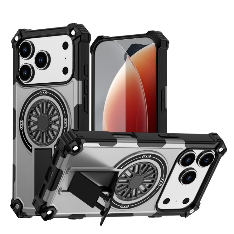 For iPhone 17 Pro Shockproof Kickstand Metallic Shaft MagSafe Phone Case(Silver) - iPhone 17 Pro Cases by buy2fix | Online Shopping UK | buy2fix