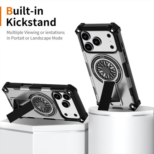 For iPhone 17 Pro Shockproof Kickstand Metallic Shaft MagSafe Phone Case(Silver) - iPhone 17 Pro Cases by buy2fix | Online Shopping UK | buy2fix