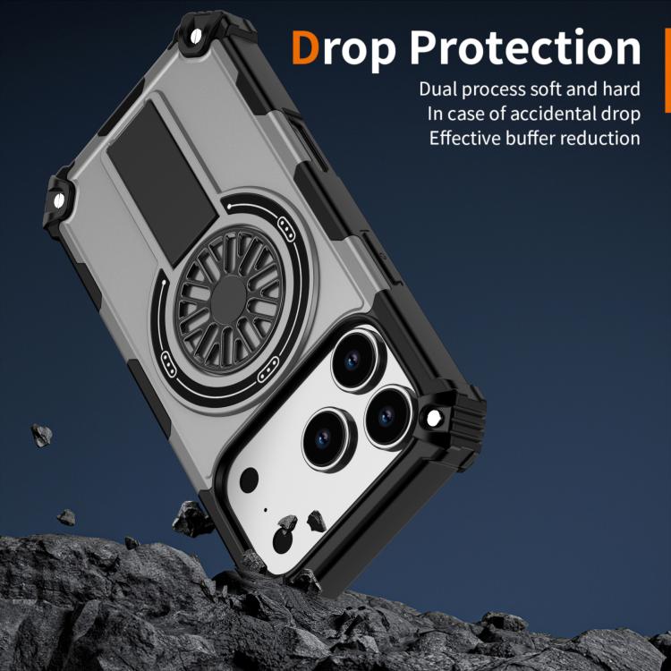 For iPhone 17 Pro Shockproof Kickstand Metallic Shaft MagSafe Phone Case(Silver) - iPhone 17 Pro Cases by buy2fix | Online Shopping UK | buy2fix