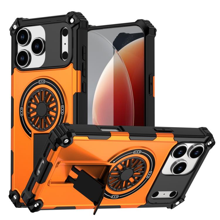 For iPhone 17 Pro Shockproof Kickstand Metallic Shaft MagSafe Phone Case(Orange) - iPhone 17 Pro Cases by buy2fix | Online Shopping UK | buy2fix