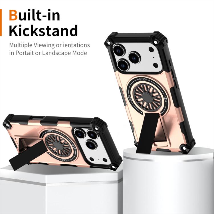 For iPhone 17 Pro Shockproof Kickstand Metallic Shaft MagSafe Phone Case(Rose Gold) - iPhone 17 Pro Cases by buy2fix | Online Shopping UK | buy2fix