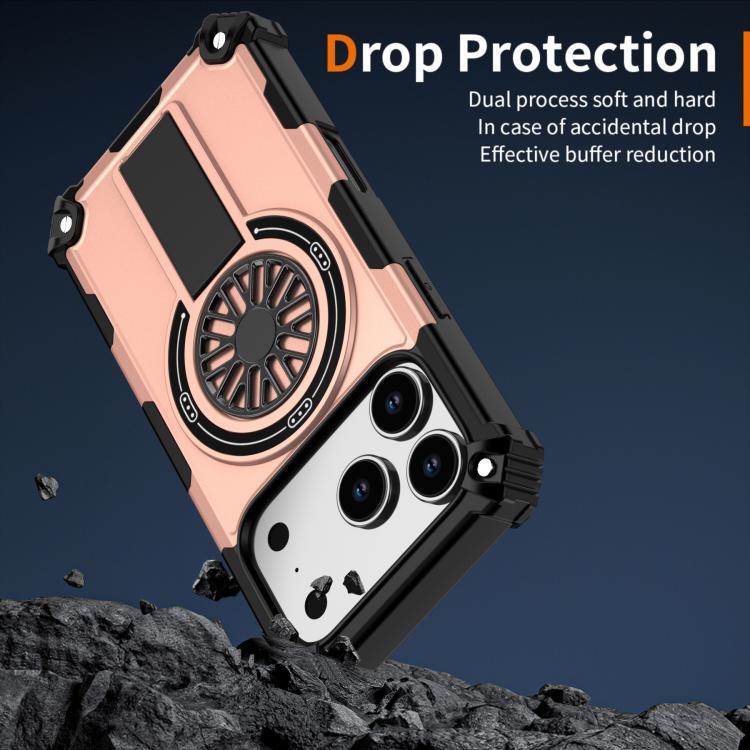 For iPhone 17 Pro Shockproof Kickstand Metallic Shaft MagSafe Phone Case(Rose Gold) - iPhone 17 Pro Cases by buy2fix | Online Shopping UK | buy2fix