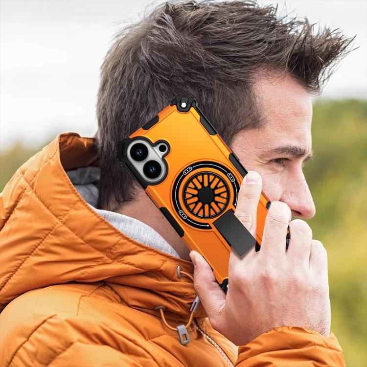 For iPhone 17 Shockproof Kickstand Metallic Shaft MagSafe Phone Case(Orange) - iPhone 17 Cases by buy2fix | Online Shopping UK | buy2fix