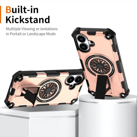 For iPhone 17 Shockproof Kickstand Metallic Shaft MagSafe Phone Case(Rose Gold) - iPhone 17 Cases by buy2fix | Online Shopping UK | buy2fix