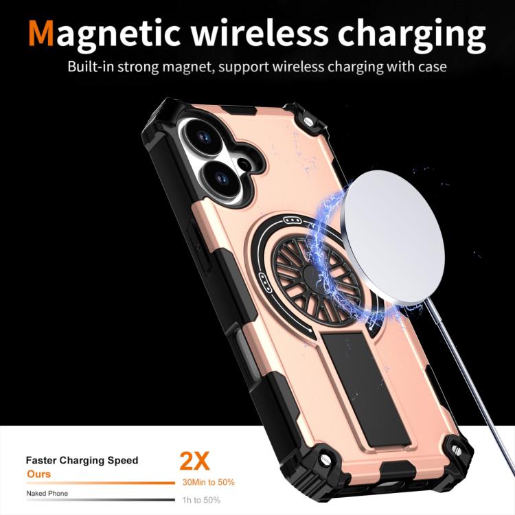 For iPhone 17 Shockproof Kickstand Metallic Shaft MagSafe Phone Case(Rose Gold) - iPhone 17 Cases by buy2fix | Online Shopping UK | buy2fix