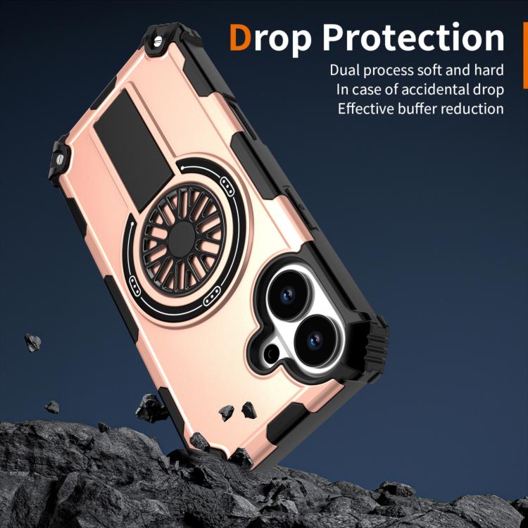 For iPhone 17 Shockproof Kickstand Metallic Shaft MagSafe Phone Case(Rose Gold) - iPhone 17 Cases by buy2fix | Online Shopping UK | buy2fix