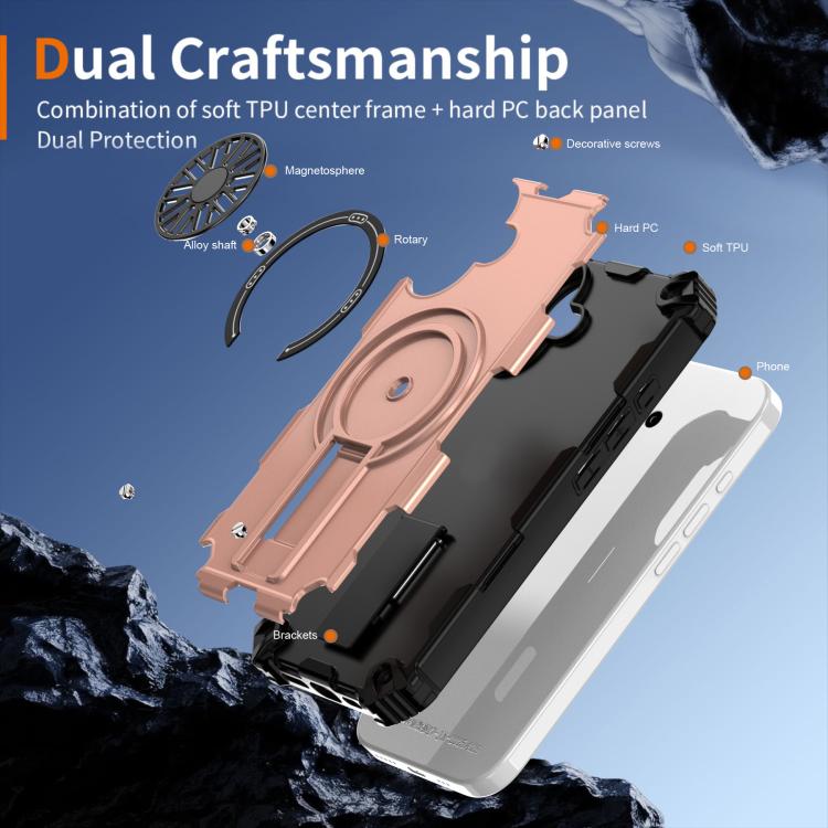 For iPhone 17 Shockproof Kickstand Metallic Shaft MagSafe Phone Case(Rose Gold) - iPhone 17 Cases by buy2fix | Online Shopping UK | buy2fix