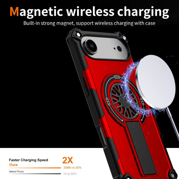 For iPhone Air Shockproof Kickstand Metallic Shaft MagSafe Phone Case(Red) - iPhone Air Cases by buy2fix | Online Shopping UK | buy2fix