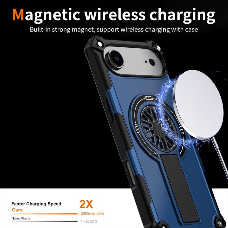 For iPhone Air Shockproof Kickstand Metallic Shaft MagSafe Phone Case(Blue) - iPhone Air Cases by buy2fix | Online Shopping UK | buy2fix