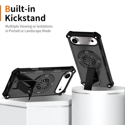 For iPhone Air Shockproof Kickstand Metallic Shaft MagSafe Phone Case(Black) - iPhone Air Cases by buy2fix | Online Shopping UK | buy2fix