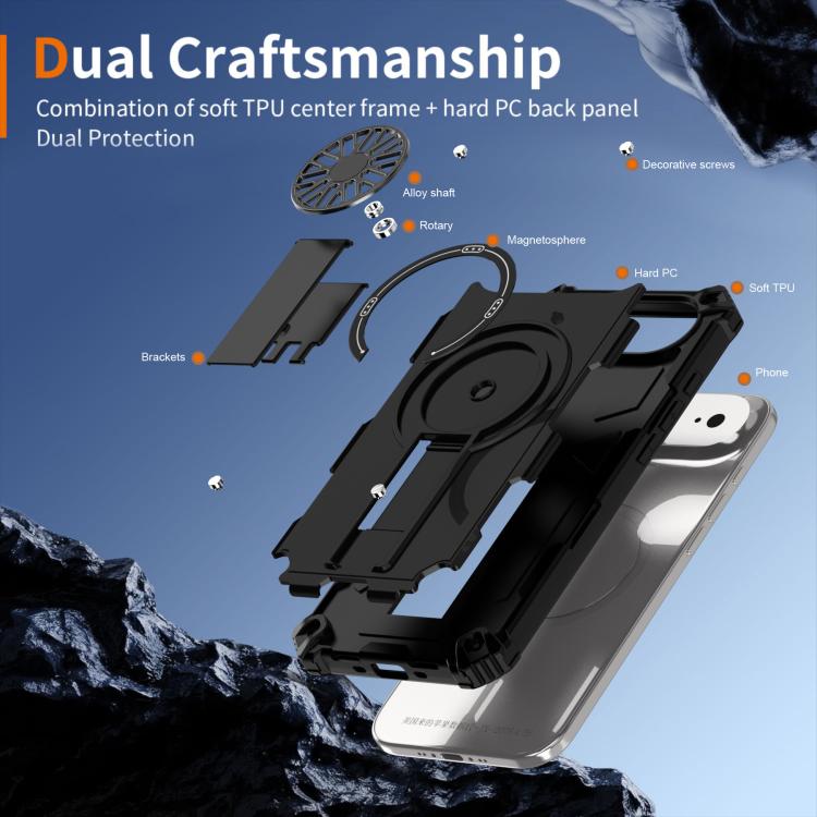 For iPhone Air Shockproof Kickstand Metallic Shaft MagSafe Phone Case(Black) - iPhone Air Cases by buy2fix | Online Shopping UK | buy2fix