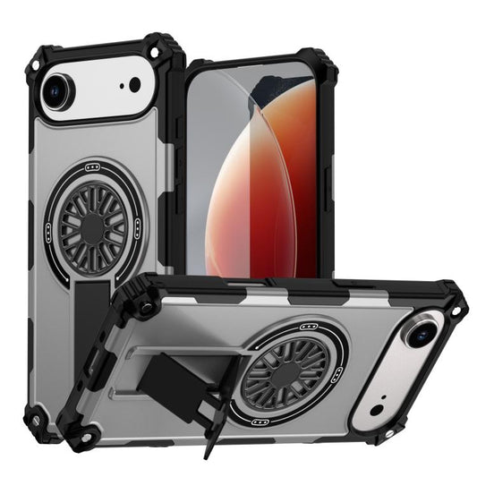 For iPhone Air Shockproof Kickstand Metallic Shaft MagSafe Phone Case(Silver) - iPhone Air Cases by buy2fix | Online Shopping UK | buy2fix