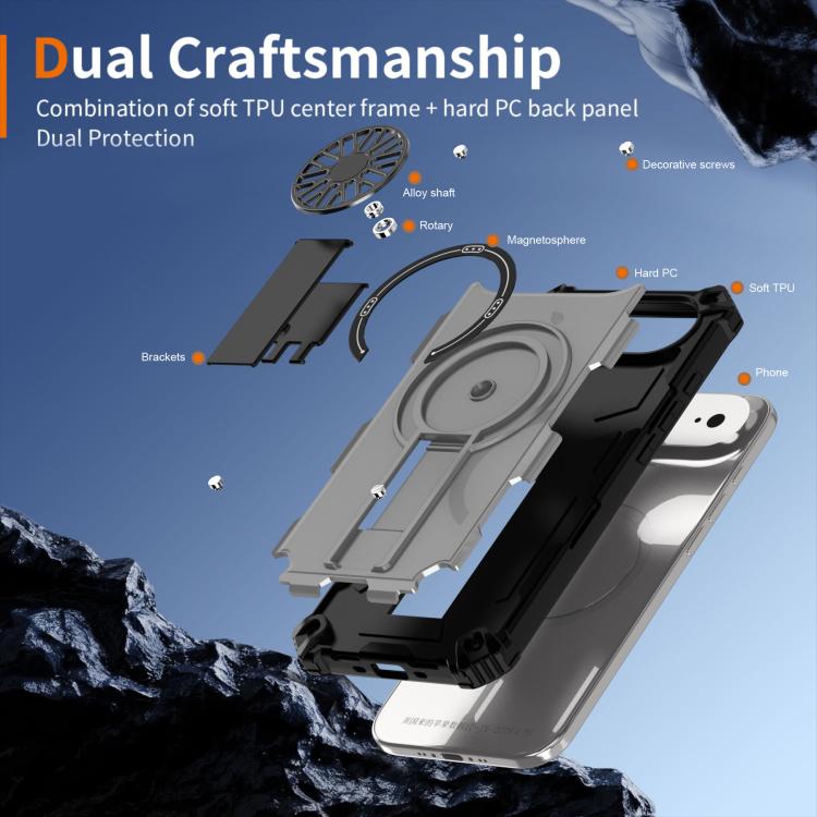 For iPhone Air Shockproof Kickstand Metallic Shaft MagSafe Phone Case(Silver) - iPhone Air Cases by buy2fix | Online Shopping UK | buy2fix