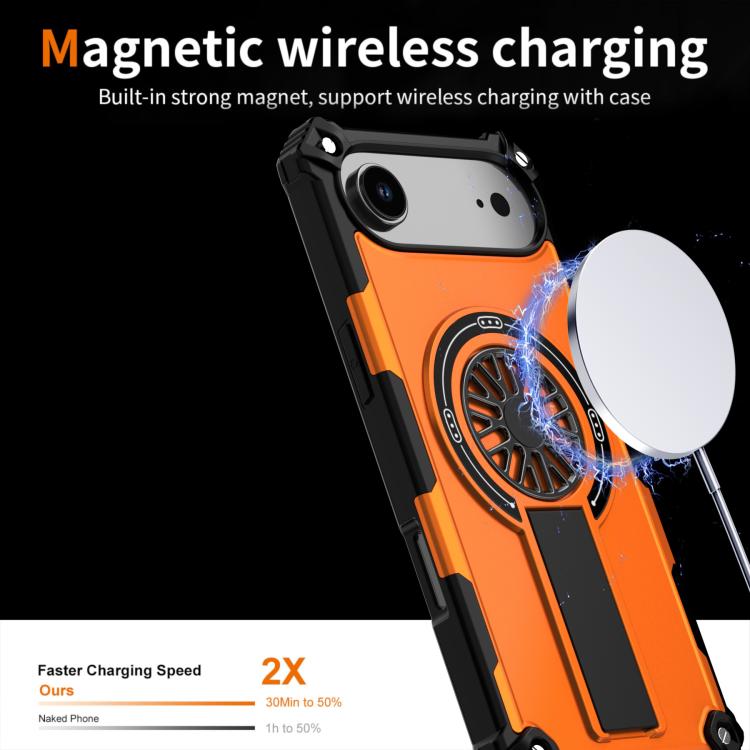For iPhone Air Shockproof Kickstand Metallic Shaft MagSafe Phone Case(Orange) - iPhone Air Cases by buy2fix | Online Shopping UK | buy2fix