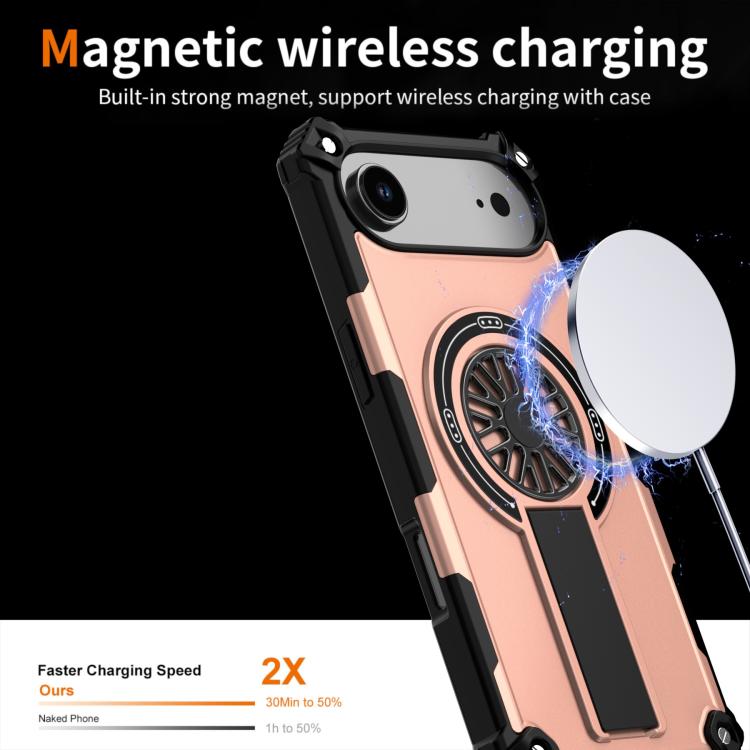 For iPhone Air Shockproof Kickstand Metallic Shaft MagSafe Phone Case(Rose Gold) - iPhone Air Cases by buy2fix | Online Shopping UK | buy2fix