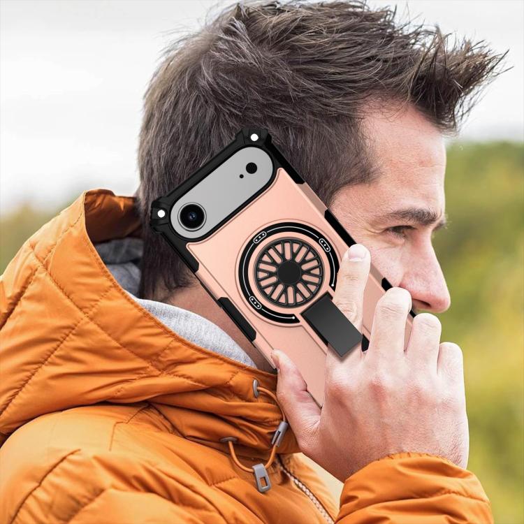 For iPhone Air Shockproof Kickstand Metallic Shaft MagSafe Phone Case(Rose Gold) - iPhone Air Cases by buy2fix | Online Shopping UK | buy2fix
