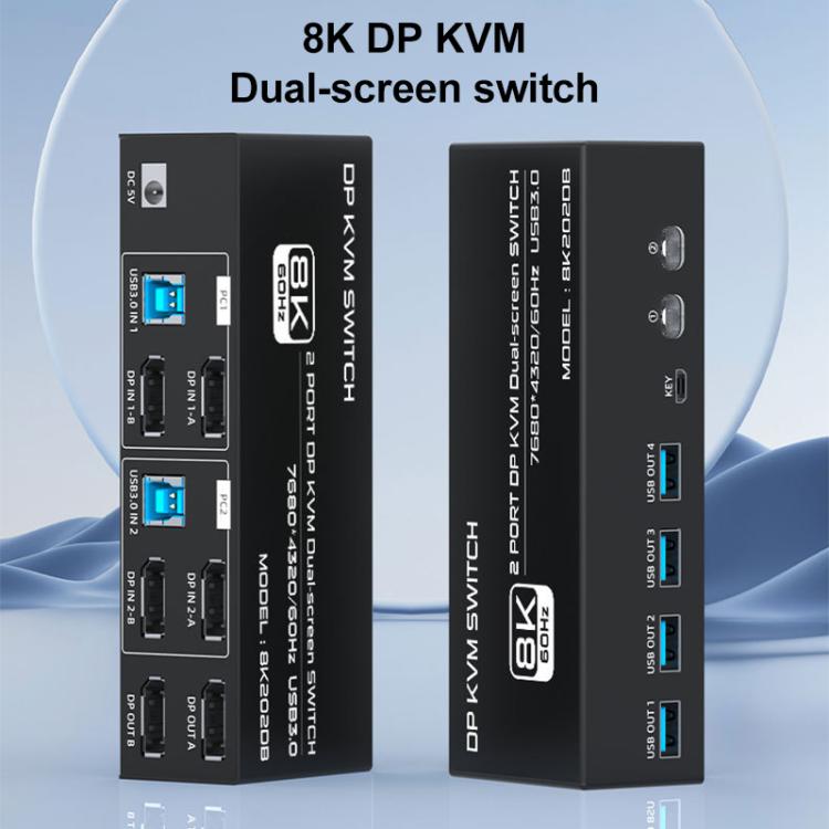 FJGEAR FJ-8K202DB 8K 60Hz DP Monitor KVM Switch(US Plug) - Switch by buy2fix | Online Shopping UK | buy2fix