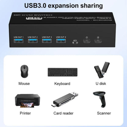 FJGEAR FJ-8K202DB 8K 60Hz DP Monitor KVM Switch(UK Plug) - Switch by buy2fix | Online Shopping UK | buy2fix