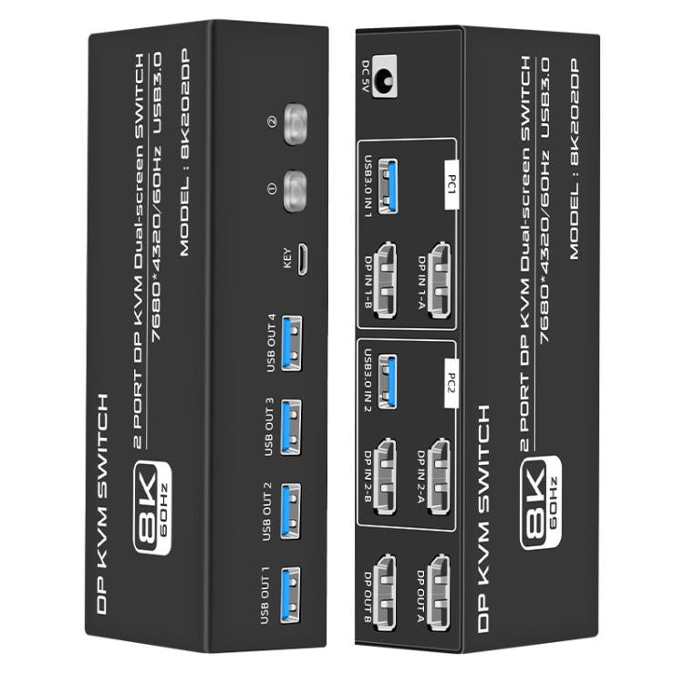 FJGEAR FJ-8K202DP 8K 60Hz DP USB3.0 Monitor KVM Switch(EU Plug) - Switch by buy2fix | Online Shopping UK | buy2fix