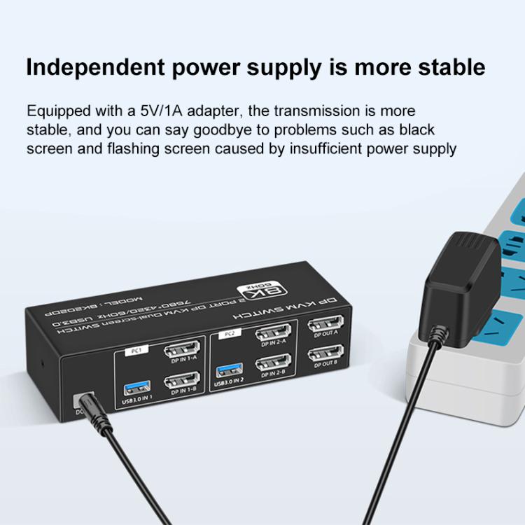 FJGEAR FJ-8K202DP 8K 60Hz DP USB3.0 Monitor KVM Switch(EU Plug) - Switch by buy2fix | Online Shopping UK | buy2fix