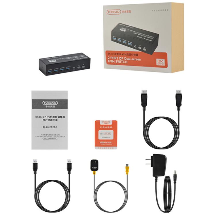 FJGEAR FJ-8K202DP 8K 60Hz DP USB3.0 Monitor KVM Switch(EU Plug) - Switch by buy2fix | Online Shopping UK | buy2fix