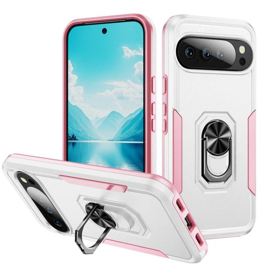 For Google Pixel 10 Pro XL Pioneer Armor Heavy Duty PC + TPU Phone Case with Holder(White+Pink) - Google Cases by buy2fix | Online Shopping UK | buy2fix