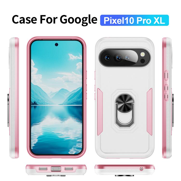 For Google Pixel 10 Pro XL Pioneer Armor Heavy Duty PC + TPU Phone Case with Holder(White+Pink) - Google Cases by buy2fix | Online Shopping UK | buy2fix