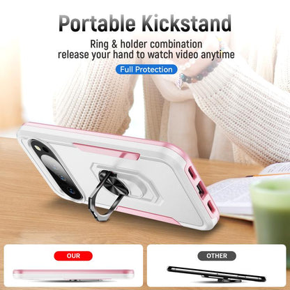 For Google Pixel 10 Pro XL Pioneer Armor Heavy Duty PC + TPU Phone Case with Holder(White+Pink) - Google Cases by buy2fix | Online Shopping UK | buy2fix