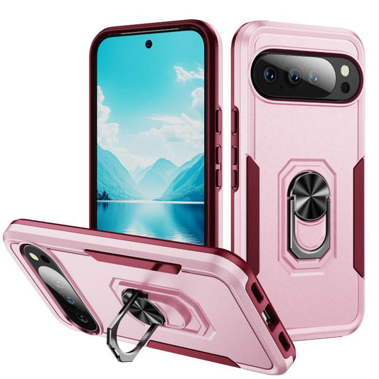 For Google Pixel 10 Pro XL Pioneer Armor Heavy Duty PC + TPU Phone Case with Holder(Pink+Rose Red) - Google Cases by buy2fix | Online Shopping UK | buy2fix