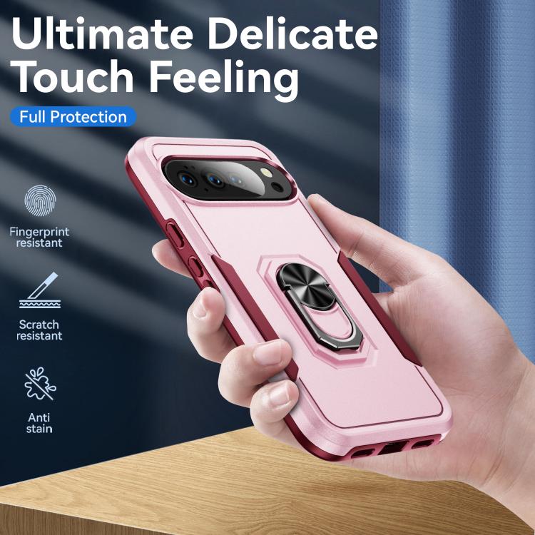 For Google Pixel 10 Pro XL Pioneer Armor Heavy Duty PC + TPU Phone Case with Holder(Pink+Rose Red) - Google Cases by buy2fix | Online Shopping UK | buy2fix