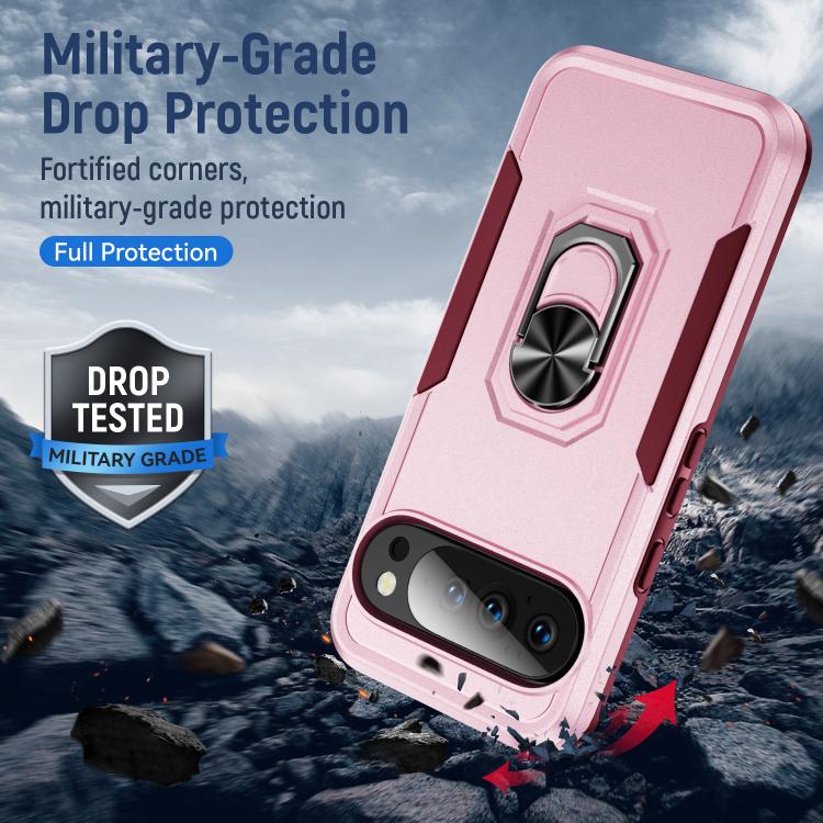 For Google Pixel 10 Pro XL Pioneer Armor Heavy Duty PC + TPU Phone Case with Holder(Pink+Rose Red) - Google Cases by buy2fix | Online Shopping UK | buy2fix