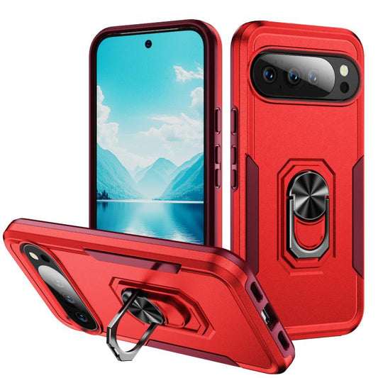 For Google Pixel 10 Pro XL Pioneer Armor Heavy Duty PC + TPU Phone Case with Holder(Red+Rose Red) - Google Cases by buy2fix | Online Shopping UK | buy2fix