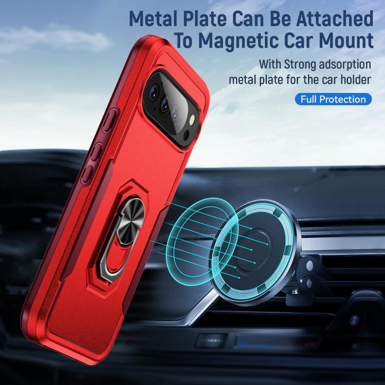 For Google Pixel 10 Pro XL Pioneer Armor Heavy Duty PC + TPU Phone Case with Holder(Red+Rose Red) - Google Cases by buy2fix | Online Shopping UK | buy2fix