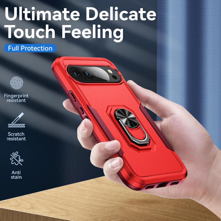 For Google Pixel 10 Pro XL Pioneer Armor Heavy Duty PC + TPU Phone Case with Holder(Red+Rose Red) - Google Cases by buy2fix | Online Shopping UK | buy2fix
