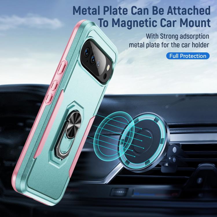 For Google Pixel 10 Pro XL Pioneer Armor Heavy Duty PC + TPU Phone Case with Holder(Green+Pink) - Google Cases by buy2fix | Online Shopping UK | buy2fix