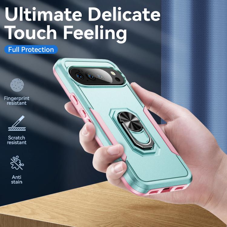 For Google Pixel 10 Pro XL Pioneer Armor Heavy Duty PC + TPU Phone Case with Holder(Green+Pink) - Google Cases by buy2fix | Online Shopping UK | buy2fix