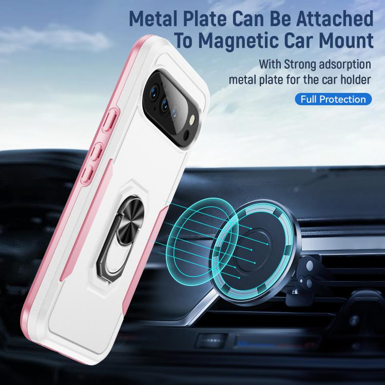 For Google Pixel 10 Pro Pioneer Armor Heavy Duty PC + TPU Phone Case with Holder(White+Pink) - Google Cases by buy2fix | Online Shopping UK | buy2fix