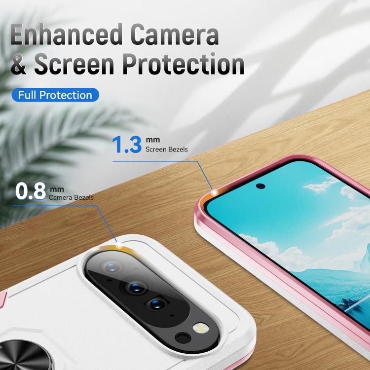 For Google Pixel 10 Pro Pioneer Armor Heavy Duty PC + TPU Phone Case with Holder(White+Pink) - Google Cases by buy2fix | Online Shopping UK | buy2fix