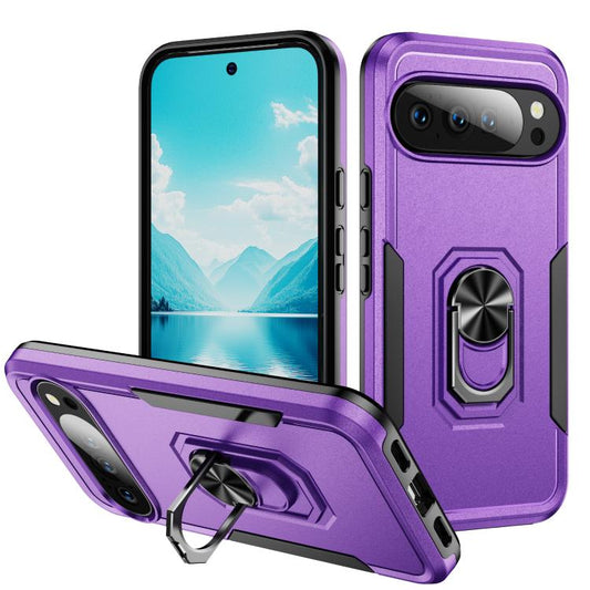 For Google Pixel 10 Pro Pioneer Armor Heavy Duty PC + TPU Phone Case with Holder(Purple+Black) - Google Cases by buy2fix | Online Shopping UK | buy2fix
