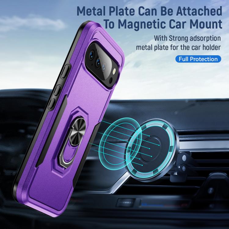 For Google Pixel 10 Pro Pioneer Armor Heavy Duty PC + TPU Phone Case with Holder(Purple+Black) - Google Cases by buy2fix | Online Shopping UK | buy2fix