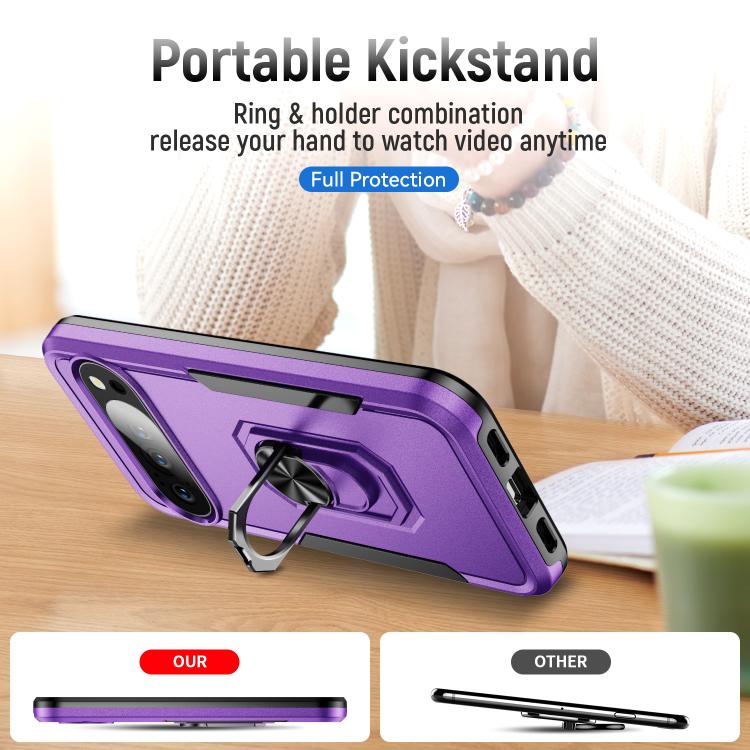 For Google Pixel 10 Pro Pioneer Armor Heavy Duty PC + TPU Phone Case with Holder(Purple+Black) - Google Cases by buy2fix | Online Shopping UK | buy2fix