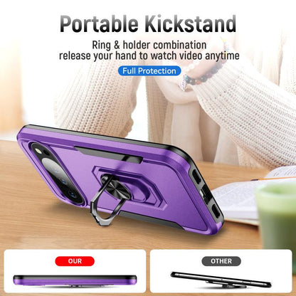 For Google Pixel 10 Pro Pioneer Armor Heavy Duty PC + TPU Phone Case with Holder(Purple+Black) - Google Cases by buy2fix | Online Shopping UK | buy2fix