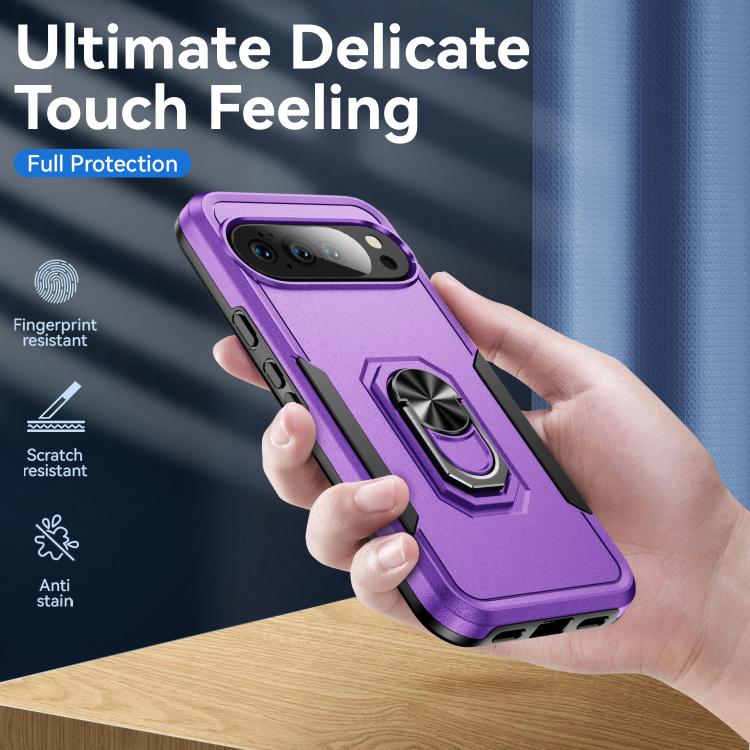 For Google Pixel 10 Pro Pioneer Armor Heavy Duty PC + TPU Phone Case with Holder(Purple+Black) - Google Cases by buy2fix | Online Shopping UK | buy2fix