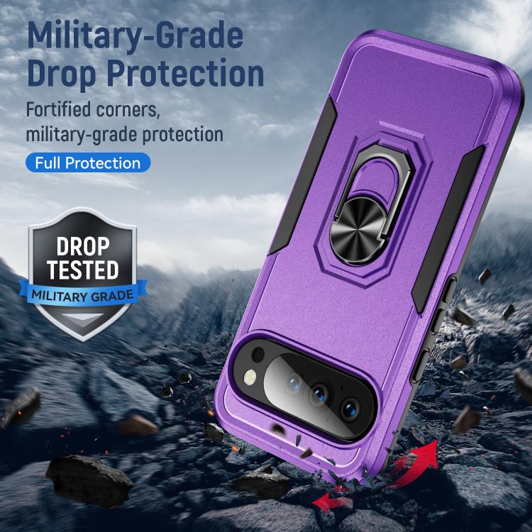 For Google Pixel 10 Pro Pioneer Armor Heavy Duty PC + TPU Phone Case with Holder(Purple+Black) - Google Cases by buy2fix | Online Shopping UK | buy2fix