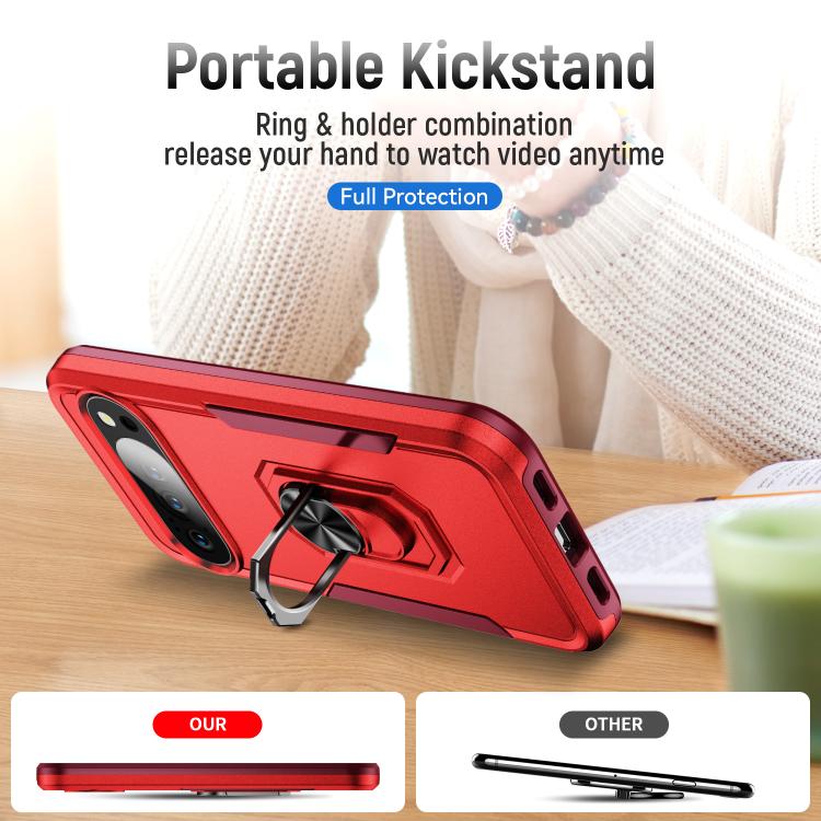 For Google Pixel 10 Pioneer Armor Heavy Duty PC + TPU Phone Case with Holder(Red+Rose Red) - Google Cases by buy2fix | Online Shopping UK | buy2fix