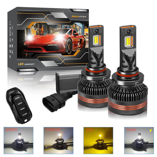 9006 2pcs/Pack 60W 8000LM 6000K Three Color Remote Control Car LED Headlight Bulb - LED Headlamps by buy2fix | Online Shopping UK | buy2fix