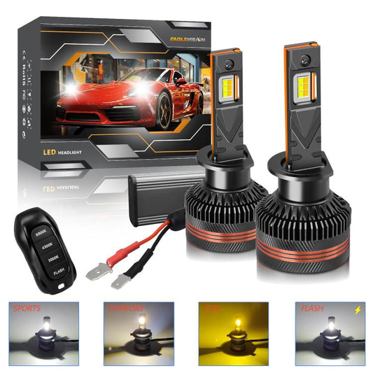 H1 2pcs/Pack 60W 8000LM 6000K Three Color Remote Control Car LED Headlight Bulb - LED Headlamps by buy2fix | Online Shopping UK | buy2fix